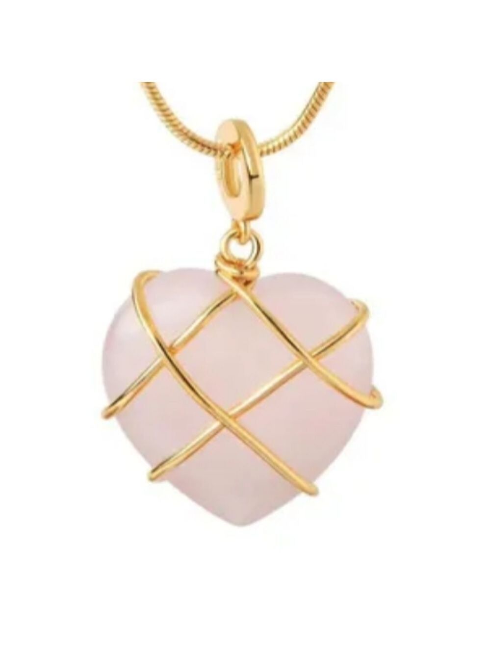 NWT Beautiful Pink Quartz Crystal Heart Necklace!!